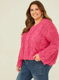 Shiloh Cable Knit Sweater -ChicAura Store 000787 HF23G183 ARU HOT PINK 02