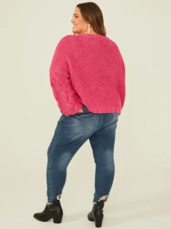 Shiloh Cable Knit Sweater -ChicAura Store 000787 HF23G183 ARU HOT PINK 03