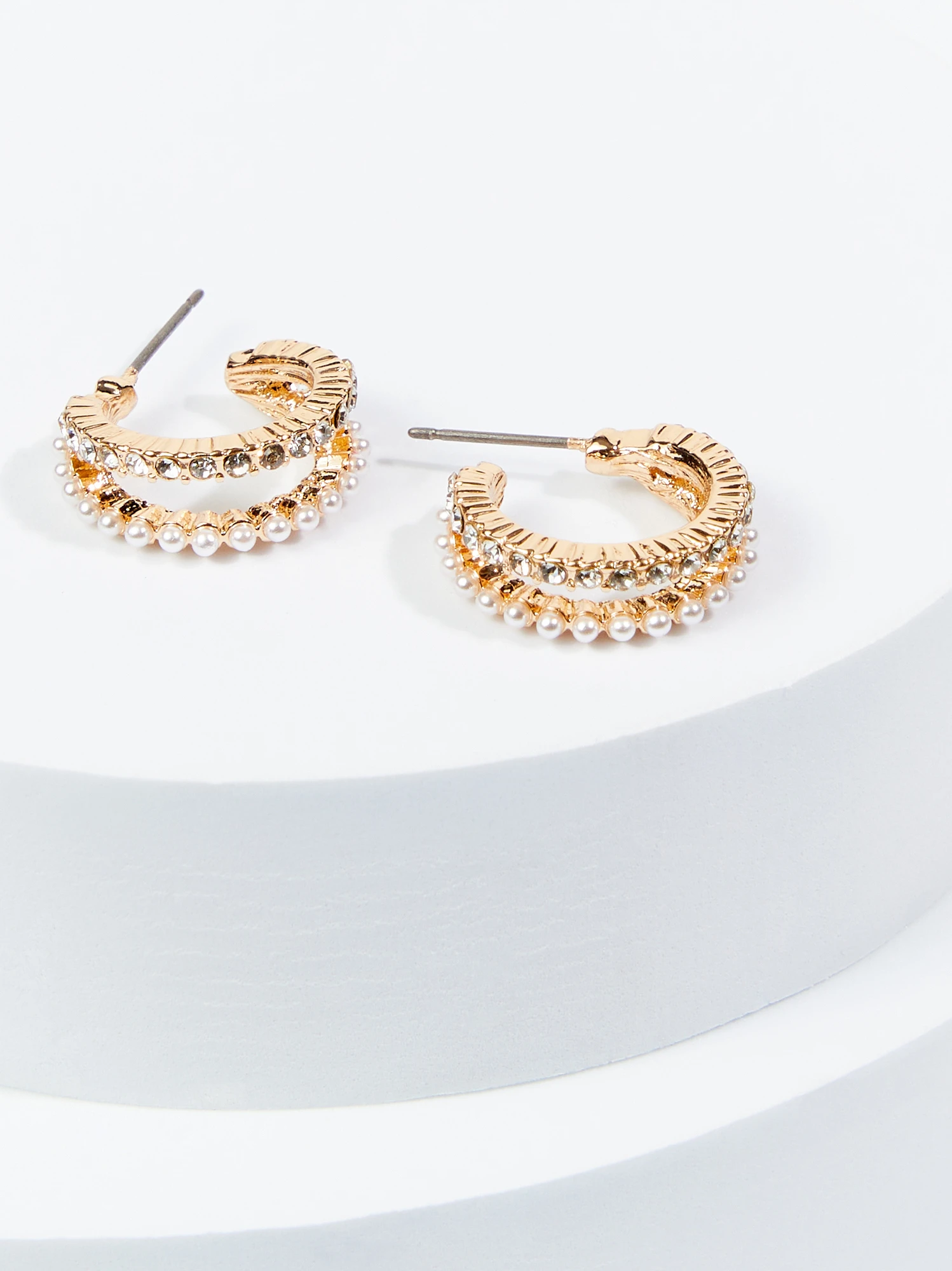 Rhinestone & Pearl Hoop Earrings 1 Rhinestone & Pearl Hoop Earrings