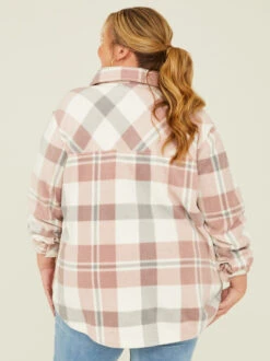 Pierce Fleece Plaid Shacket -ChicAura Store 000921 J7711PFKBS PINK GREY 03