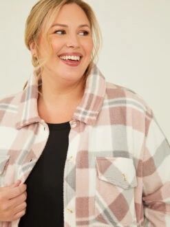 Pierce Fleece Plaid Shacket -ChicAura Store 000921 J7711PFKBS PINK GREY 04