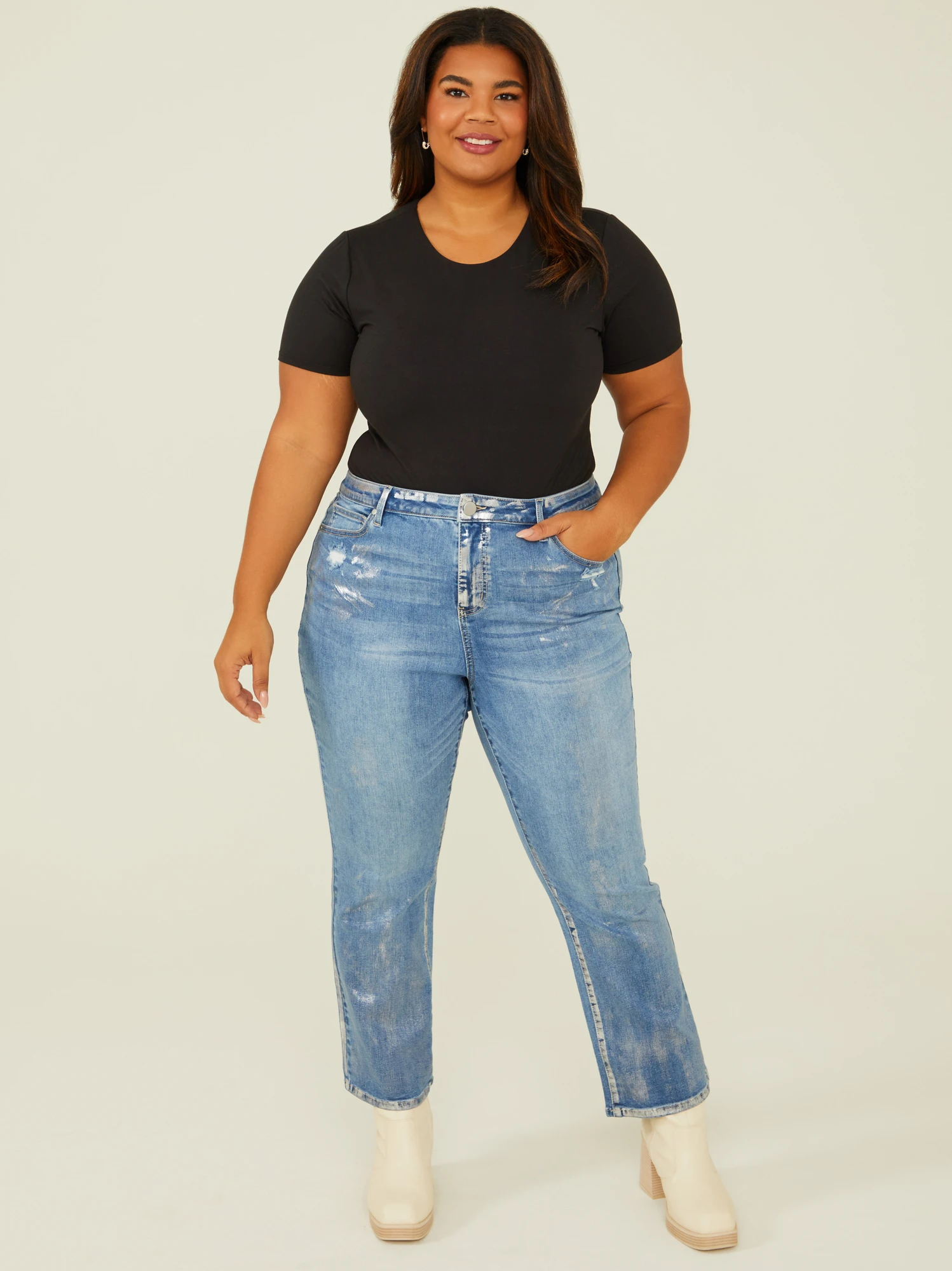 Metallic Brushed Straight Jeans 2 Metallic Brushed Straight Jeans - Image 2