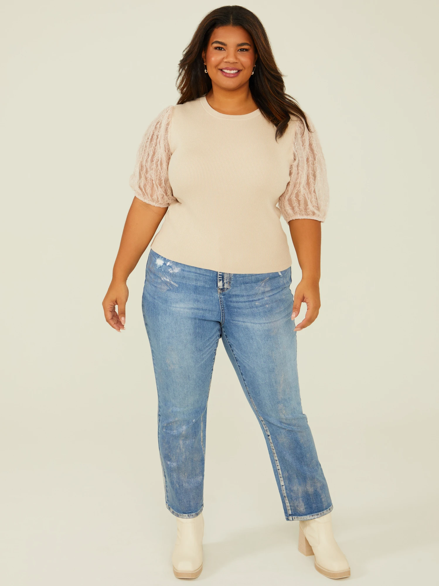 Metallic Brushed Straight Jeans 3 Metallic Brushed Straight Jeans - Image 3