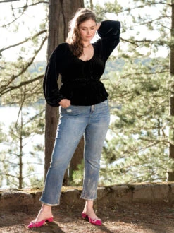 Metallic Brushed Straight Jeans