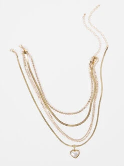 Layered Heart Pearl Necklace Set