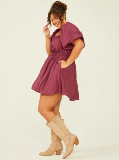 Florence Dress -ChicAura Store 001125 MINLYN P BURGUNDY 02