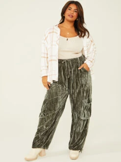 Adley Velvet Cargo Joggers -ChicAura Store 001761 IMA9394PARU OLIVE 01