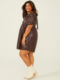 Inaya Vegan Leather Dress -ChicAura Store 001761 ISK2204DARU BROWN 02