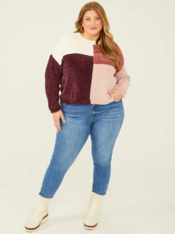 Zoey Colorblock Sweater -ChicAura Store 001913 SW223CRW BURGUNDY MULTI 01