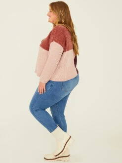 Zoey Colorblock Sweater -ChicAura Store 001913 SW223CRW BURGUNDY MULTI 02