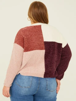 Zoey Colorblock Sweater -ChicAura Store 001913 SW223CRW BURGUNDY MULTI 03
