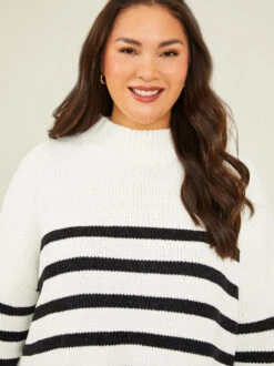 Griffin Mock Neck Sweater -ChicAura Store 001913 SW339CRW IVORY BLACK 04