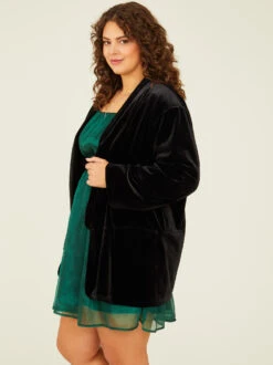 Rose Velvet Blazer -ChicAura Store 001926 CGS414PIMK B BLACK 02