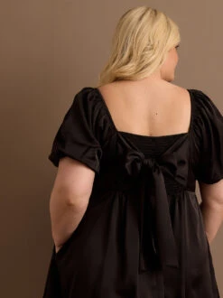 Nadia Satin Dress -ChicAura Store 001926 DYDW5095PIMK BLACK 03