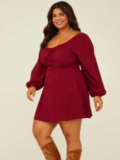 Josephine Wrap Dress -ChicAura Store 001926 DYDW5224PIMK DEEP RED 02