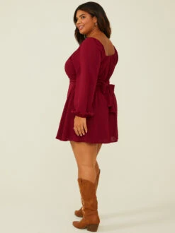 Josephine Wrap Dress -ChicAura Store 001926 DYDW5224PIMK DEEP RED 03