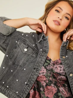 Pearl Denim Jacket -ChicAura Store 001950 BJ1217 AS BLACK DENIM 04