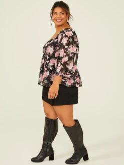 Alice Floral Top -ChicAura Store 001950 BT2924B AS BLACK PINK 02