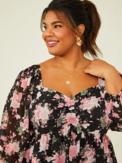 Alice Floral Top -ChicAura Store 001950 BT2924B AS BLACK PINK 04