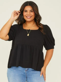 Sable Babydoll Top -ChicAura Store 001950 PST7494D AS BLACK STRIPE 02