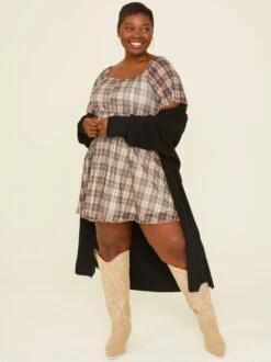 Ruthie Plaid Dress 8 Ruthie Plaid Dress -ChicAura Store 002044 D51474 A BLACK BEIGE 01