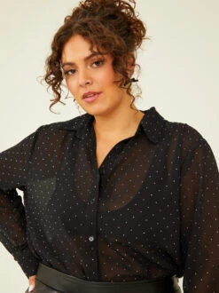 Abby Sparkle Buttondown Top 9 Abby Sparkle Buttondown Top -ChicAura Store 003038 IBT29338AS P BLACK 04