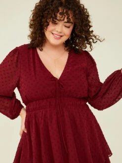 Adelyn Clipdot Dress 7 Adelyn Clipdot Dress -ChicAura Store 003041 PLD45320 018 BURGUNDY 03