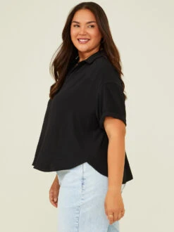 Fallon Buttondown Top -ChicAura Store 003041 PT19146 018 BLACK 03