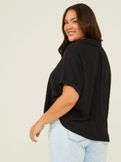 Fallon Buttondown Top -ChicAura Store 003041 PT19146 018 BLACK 04